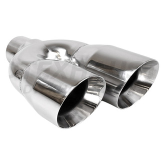 Different Trend® - Hi-Polished Series Stainless Steel Parallel Round Angle Cut Dual Exhaust Tip (2.5" Inlet, 12" Length)