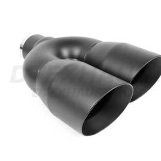 Different Trend® - Black Powder Coated Series Staggered Round Angle Cut Dual Exhaust Tip (2.5" Inlet, 12" Length)