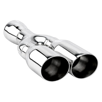 Different Trend® - Hi-Polished Series Stainless Steel Side Way Round Angle Cut Dual Exhaust Tip (3" Inlet, 3.5" Outlet, 13.5" Length)