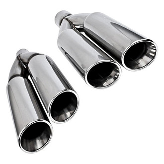 Different Trend® - Hi-Polished Series Stainless Steel Side Way Round Angle Cut Dual Exhaust Tip (3" Inlet, 4" Outlet, 20.5" Length)