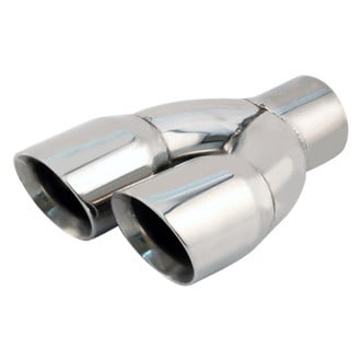 Different Trend® - Hi-Polished Series Stainless Steel Passenger Side Round Angle Cut Dual Exhaust Tip (3" Inlet, 9.5" Length)