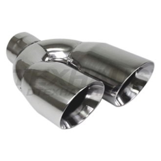 Different Trend® - Hi-Polished Series Stainless Steel Driver Side Staggered Round Angle Cut Dual Exhaust Tip (3" Inlet, 12" Length)