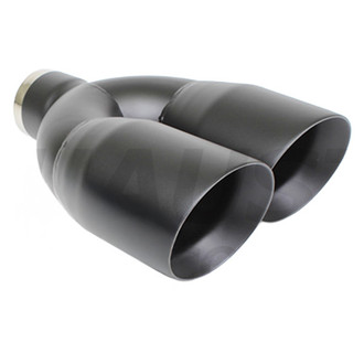 Different Trend® - Black Powder Coated Series Staggered Round Angle Cut Dual Exhaust Tip (3" Inlet, 12" Length)