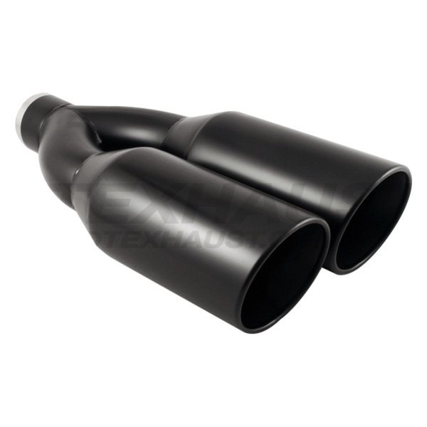 Different Trend® - Black Powder Coated Series Round Rolled Edge Slant Cut Dual Exhaust Tip