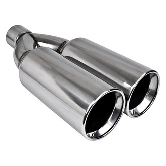 Different Trend® - Hi-Polished Series Stainless Steel Pencil Round Rolled Edge Straight Cut Dual Exhaust Tip (3" Inlet, 5" Outlet, 18.75" Length)