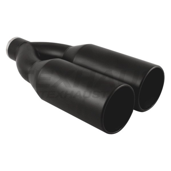 Different Trend® - Black Powder Coated Series Pencil Round Rolled Edge Straight Cut Dual Exhaust Tip