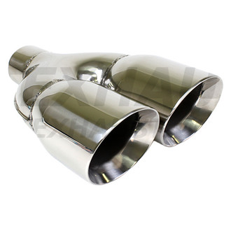 Different Trend® - Hi-Polished Series Stainless Steel Parallel Round Angle Cut Dual Exhaust Tip (3" Inlet, 12" Length)