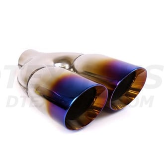 Different Trend® - Blue Flame Series Parallel Round Angle Cut Dual Exhaust Tip (3" Inlet, 12" Length)