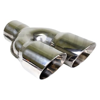 Different Trend® - Hi-Polished Series Stainless Steel Driver Side Staggered Round Angle Cut Dual Exhaust Tip (3" Inlet, 12" Length)