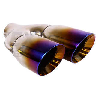 Different Trend® - Blue Flame Series Driver Side Staggered Round Angle Cut Dual Exhaust Tip (3" Inlet, 12" Length)