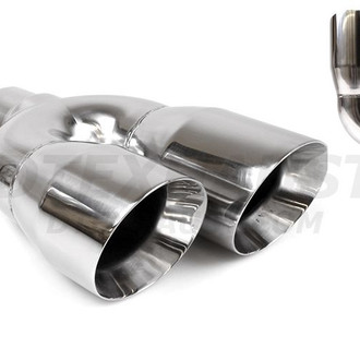 Different Trend® - Hi-Polished Series Stainless Steel Driver Side Staggered Round Angle Cut Dual Exhaust Tip (3" Inlet, 12" Length)