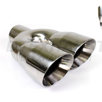 Different Trend® - Hi-Polished Series Stainless Steel Passenger Side Staggered Round Angle Cut Dual Exhaust Tip (3" Inlet, 12" Length)