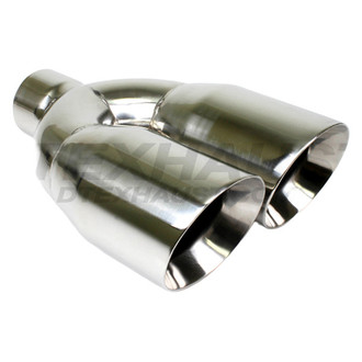 Different Trend® - Hi-Polished Series Stainless Steel Parallel Round Angle Cut Dual Exhaust Tip (3" Inlet, 12" Length)