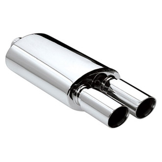 Different Trend® - Hi-Polished Series Stainless Steel Oval Silver Exhaust Muffler (2.25" Center ID, 3" Dual OD, 14" Length)