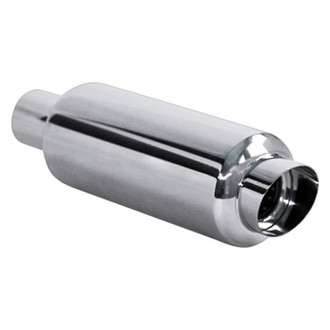 Different Trend® - Hi-Polished Series Stainless Steel Oval Silver Exhaust Muffler (2.25" Center ID, 3" Center OD, 11" Length)