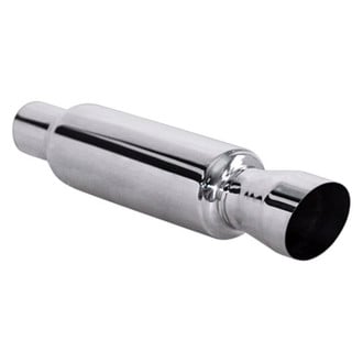 Different Trend® - Hi-Polished Series Stainless Steel Round Silver Exhaust Muffler (2.25" Center ID, 3.5" Center OD, 11" Length)