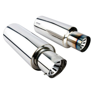 Different Trend® - Hi-Polished Series Stainless Steel Round Silver Exhaust Muffler (2.25" Center ID, 4" Center OD, 14" Length)