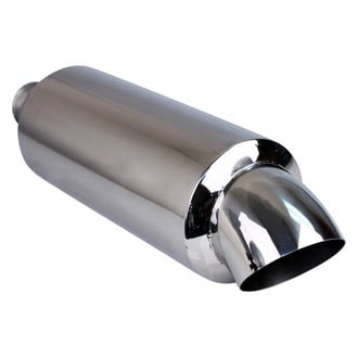 Different Trend® - Hi-Polished Series Stainless Steel Round Silver Exhaust Muffler (2.25" Center ID, 4" Center OD, 14.5" Length)