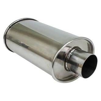 Different Trend® - Hi-Polished Series Stainless Steel Oval Silver Exhaust Muffler (2.5" Center ID, 2.5" Center OD, 10" Length)