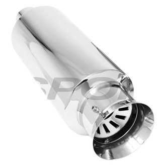 Different Trend® - Hi-Polished Series Stainless Steel Round Silver Exhaust Muffler (2.25" Center ID, 4.75" Center OD, 14" Length)