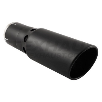 Different Trend® - Black Powder Coated Series Round Intercooler Rolled Edge Slant Cut U-Slotted Exhaust Tip with Inner Fan (4" Inlet, 5" Outlet, 16" Length)