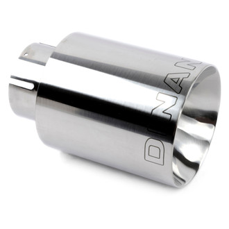 Dinan® - 304 SS Non-Shrouded Round Straight Cut Clamp-On Double-Wall Polished Exhaust Tip (2.5" Inlet, 4" Outlet, 4.75" Length)