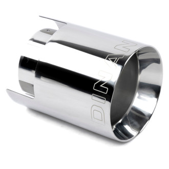 Dinan® - 304 SS Shrouded Round Straight Cut Clamp-On Double-Wall Polished Exhaust Tip (3.25" Inlet, 4.5" Outlet, 6" Length)