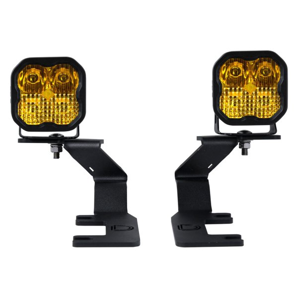 Diode Dynamics® - Hood Ditch Stage Sport Series 3" 2x14.5W Square Combo Beam Yellow LED Light Kit, with Amber Backlight