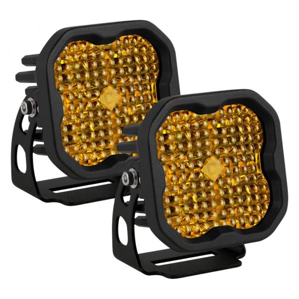 Diode Dynamics® - Stage Sport Series Standard 3" 2x14.5W Square Flood Beam Yellow LED Lights, with Amber Backlight