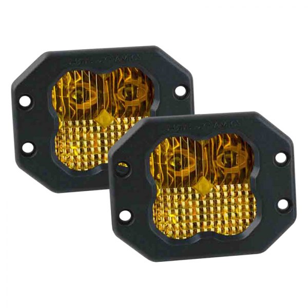 Diode Dynamics® - Stage Sport Series Flush Mount 3" 2x14.5W Square Combo Beam Yellow LED Lights, with Amber Backlight