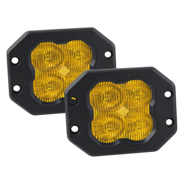 Diode Dynamics® - Stage Pro Series Flush Mount 3" 2x36W Square Driving Beam Yellow LED Lights, With Amber Backlight