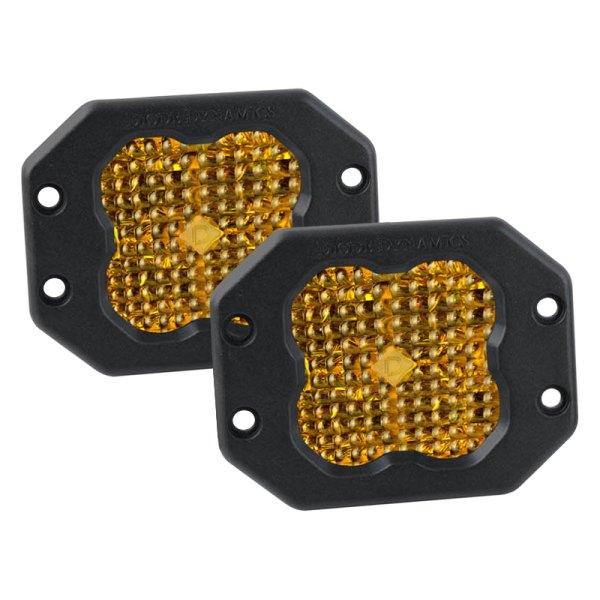 Diode Dynamics® - Stage Pro Series Flush Mount 3" 2x36W Square Flood Beam Yellow LED Lights, with Amber Backlight