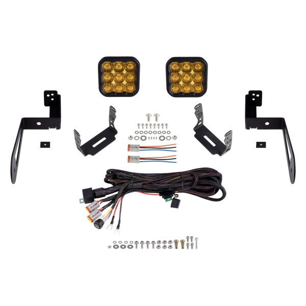 Diode Dynamics® - Front Bumper Stage Sport Series 5" 2x40W Square Driving Beam Yellow LED Light Kit, With RGB Backlight, Full Set