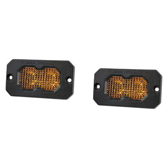 Diode Dynamics® - C2 Sport Standard Series Flush Mount 2" 2x7.7W Flood Beam Yellow LED Lights, with Amber Backlight