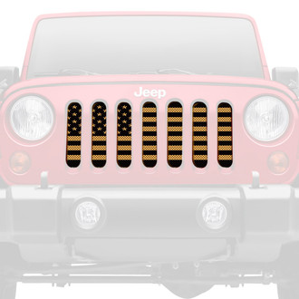 Dirty Acres® - 1-Pc American Flag Style Black/Gold Perforated Main Grille