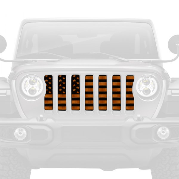 Dirty Acres® - 1-Pc American Flag Style Black/Orange Perforated Main Grille