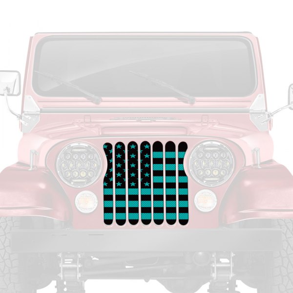 Dirty Acres® - 1-Pc American Flag Style Black/Teal Perforated Main Grille