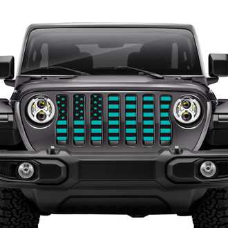 Dirty Acres® - 1-Pc American Flag Style Black/Teal Perforated Main Grille