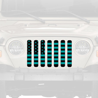 Dirty Acres® - 1-Pc American Flag Style Black/Teal Perforated Main Grille