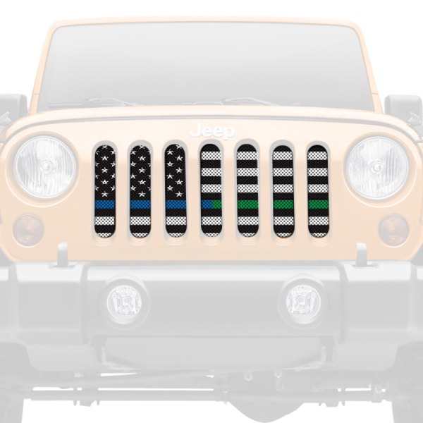 Dirty Acres® - 1-Pc American Black and White Back the Blue and Green Style Perforated Main Grille