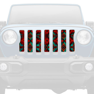 Dirty Acres® - 1-Pc Aztec Firefrost Style Red/Teal/Orange Perforated Main Grille