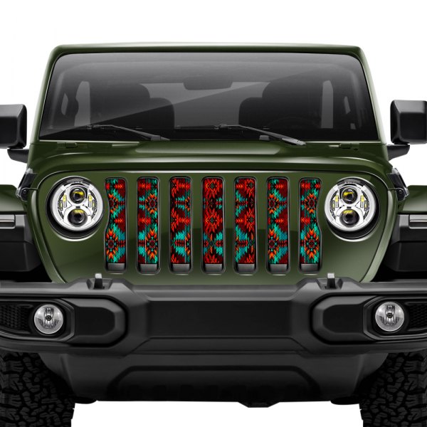 Dirty Acres® - 1-Pc Aztec Firefrost Style Red/Teal/Orange Perforated Main Grille