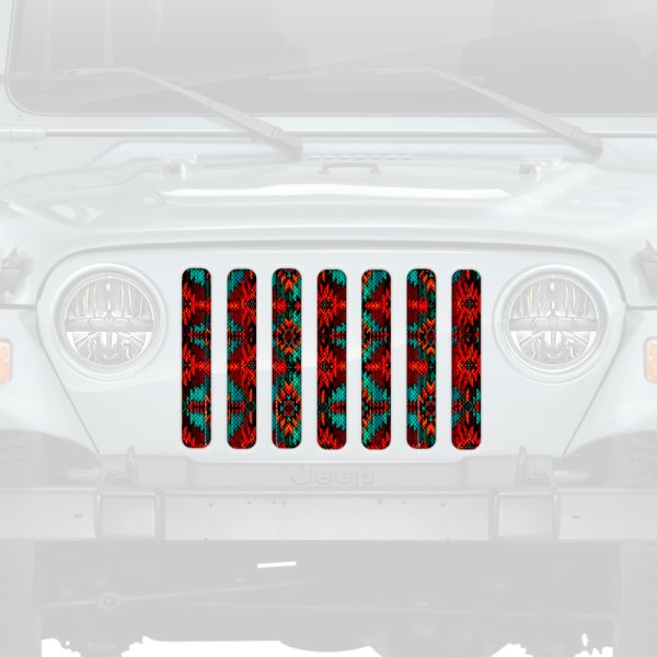 Dirty Acres® - 1-Pc Aztec Firefrost Style Red/Teal/Orange Perforated Main Grille