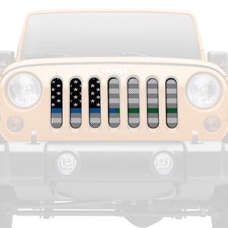 Dirty Acres® - 1-Pc Ghost Tactical Back the Blue and Green American Flag Style Perforated Main Grille
