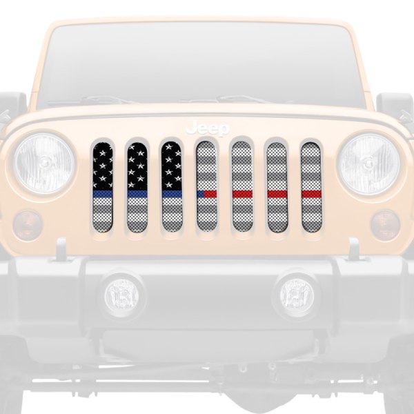 Dirty Acres® - 1-Pc Ghost Tactical Back the Blue and Red American Flag Style Perforated Main Grille