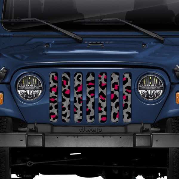Dirty Acres® - 1-Pc Leopard Print Style Gray/Pink/Black Perforated Main Grille