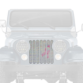 Dirty Acres® - 1-Pc Iridescent Glitter Pink Breast Cancer Ribbon Style Perforated Main Grille