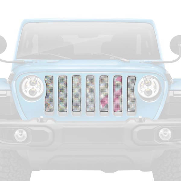 Dirty Acres® - 1-Pc Iridescent Glitter Pink Breast Cancer Ribbon Style Perforated Main Grille