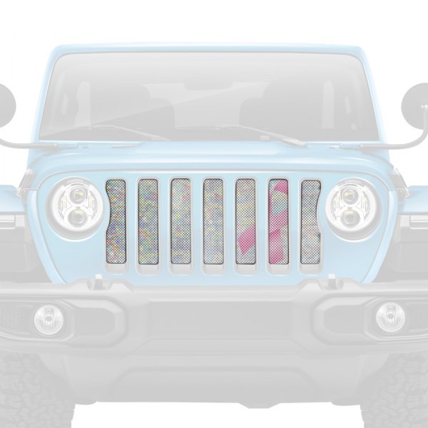 Dirty Acres® - 1-Pc Iridescent Glitter Pink Breast Cancer Ribbon Style Perforated Main Grille