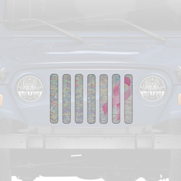 Dirty Acres® - 1-Pc Iridescent Glitter Pink Breast Cancer Ribbon Style Perforated Main Grille